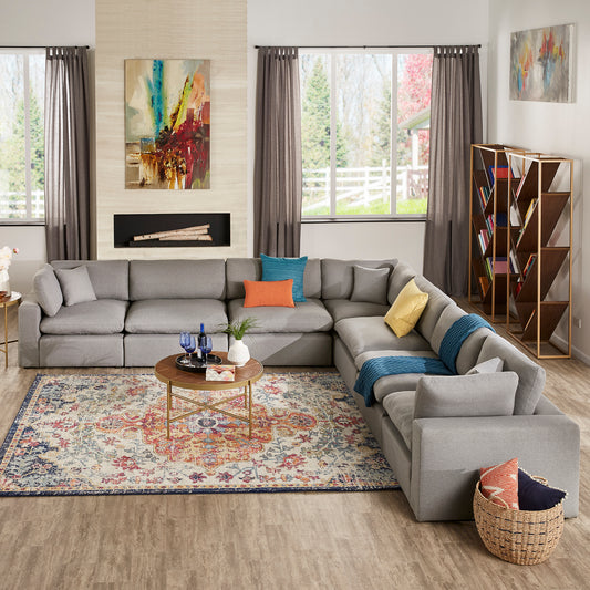 Gray Linan Waava Down Bland 7-Saat Modular Sactional Sofa