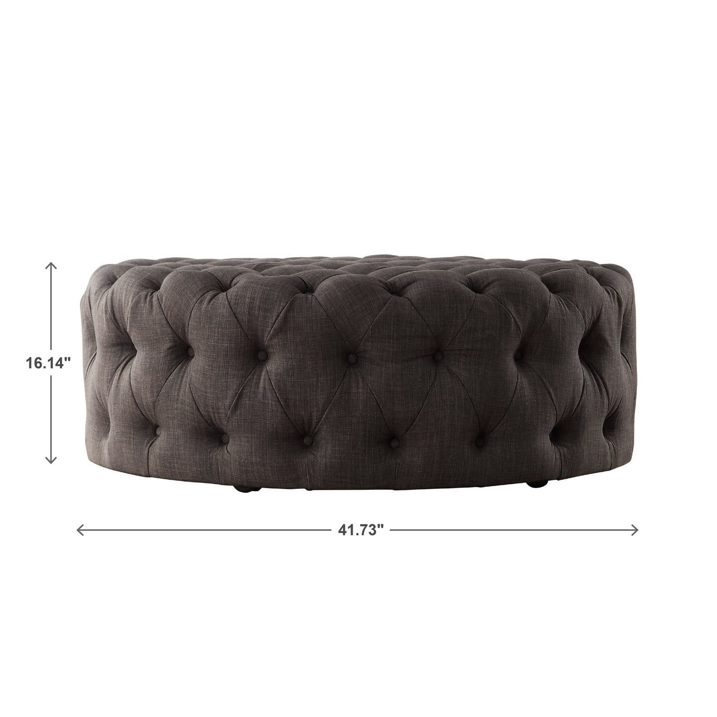 Round Tufted Ottoman with Casters - Dark Gray Linen