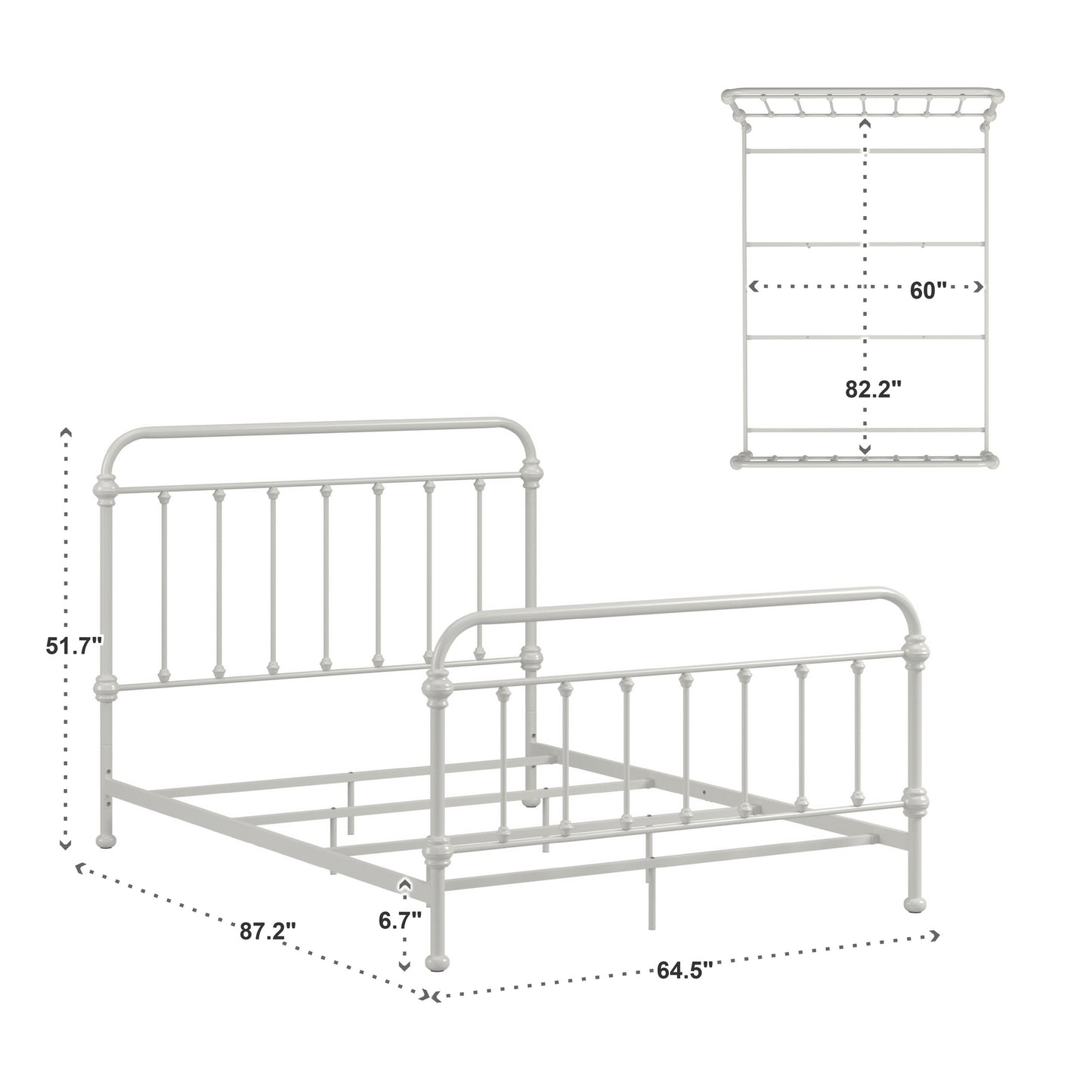 Antique Graceful Victorian Iron Metal Bed - Silver Birch, Queen (Queen Size)