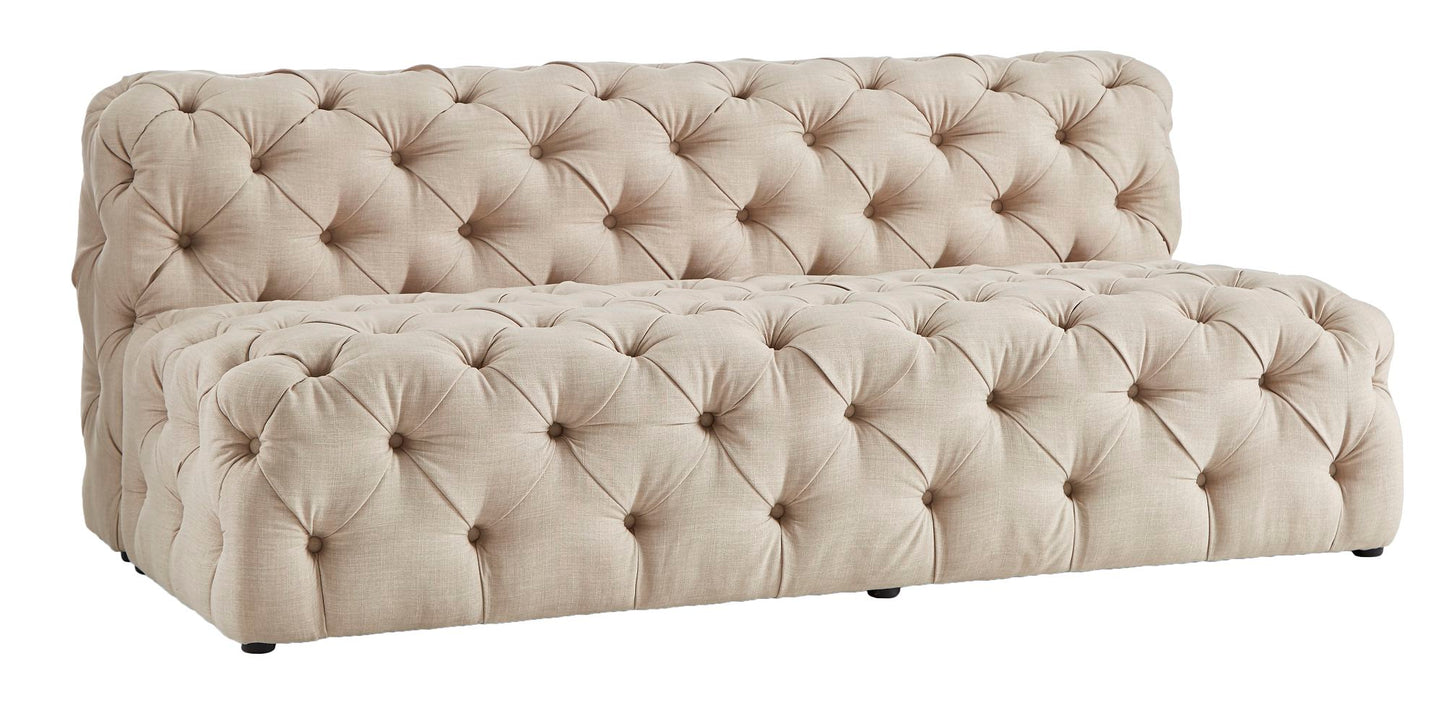 Beige Linen Tufted Chesterfield Modular Sectional - 7-Seat, U-Shaped, Right Arm Chaise Sectional