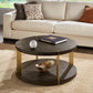 Gold Finish Metal Dark Brown Faux Shagreen Round Table - Dark Brown, Coffee Table