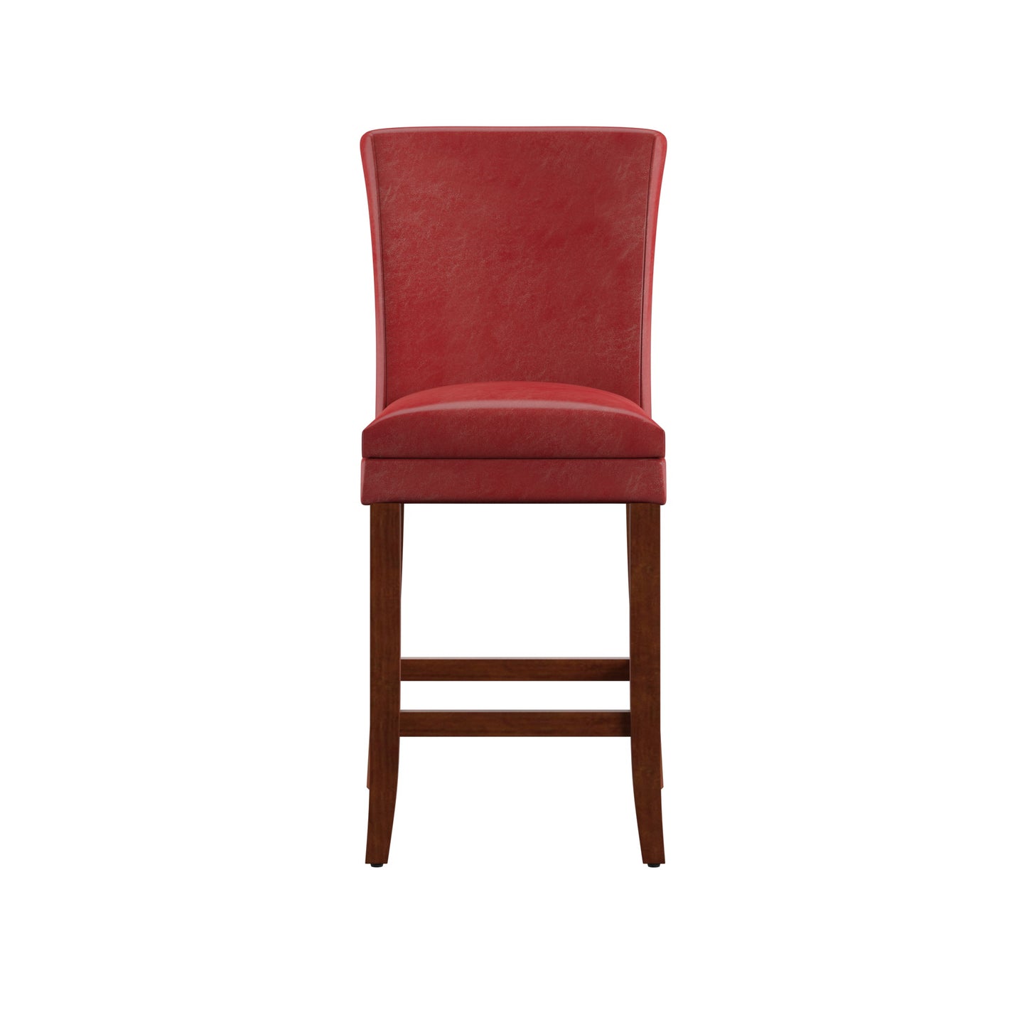 Classic Upholstered High Back Counter Height Chairs (Set of 2) - Cherry Finish, Red Vinyl