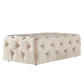 Rectangular Tufted Ottoman with Casters - Beige Velvet