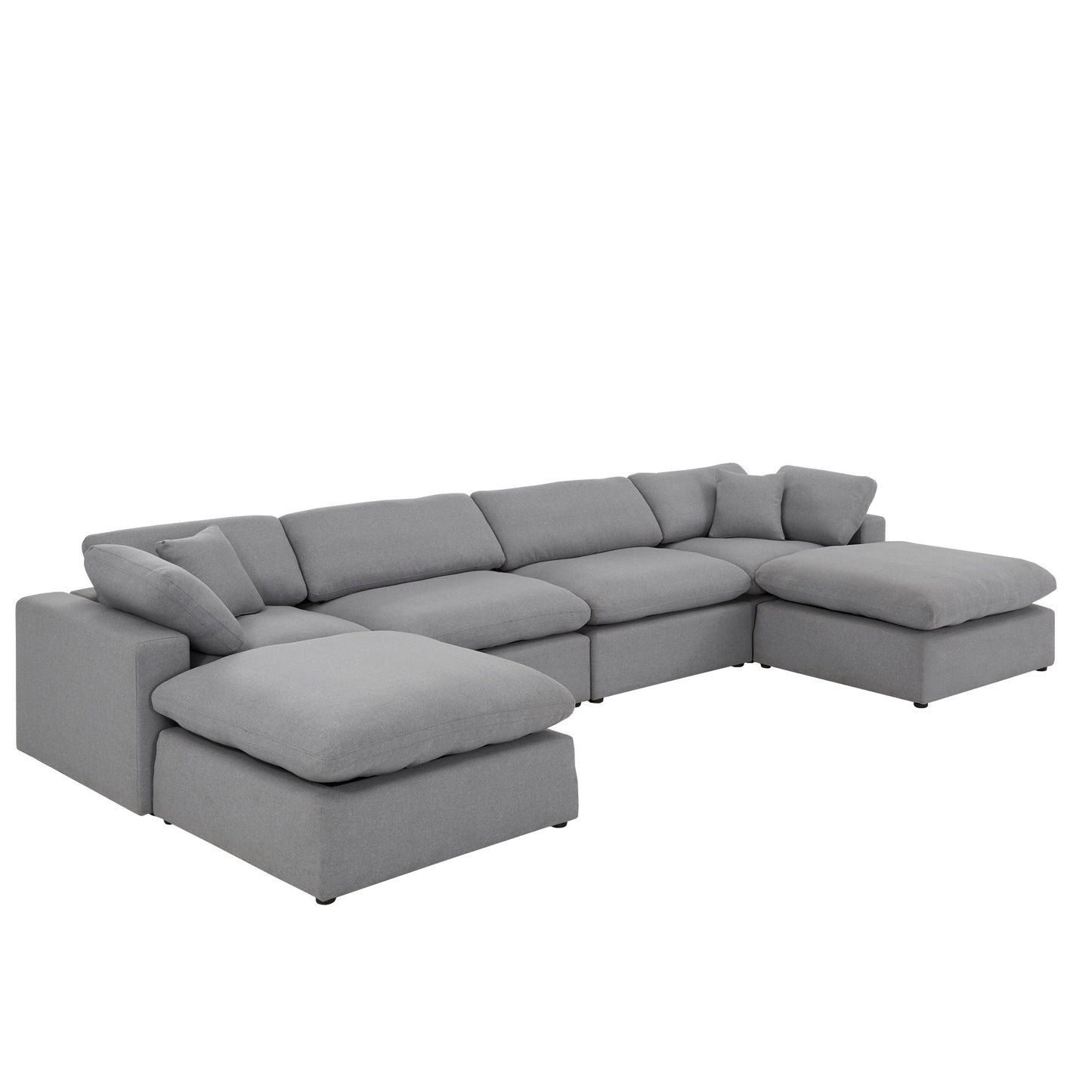 Gray Linan Waava Down Bland U-Shapad 4-6 Saat Modular Sactional Sofa with Two Ottomans