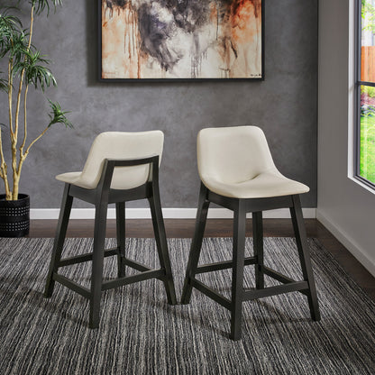 Black Finish Vegan Leather Counter Height Chair (Set of 2) - White