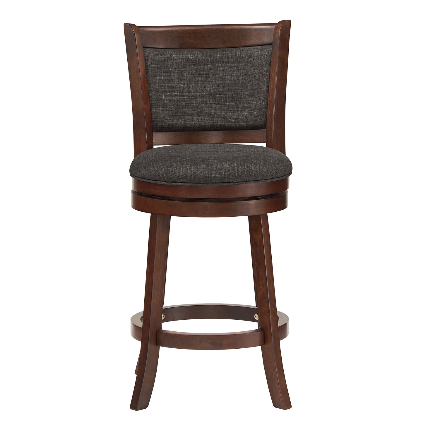 Upholstered Back Swivel Stool - 24" Counter Height, Cherry Finish, Dark Gray Linen