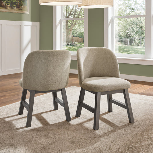 Wood Finish Taupe Fabric Curved Low Back Dining Chair (Set of 2) - Gray