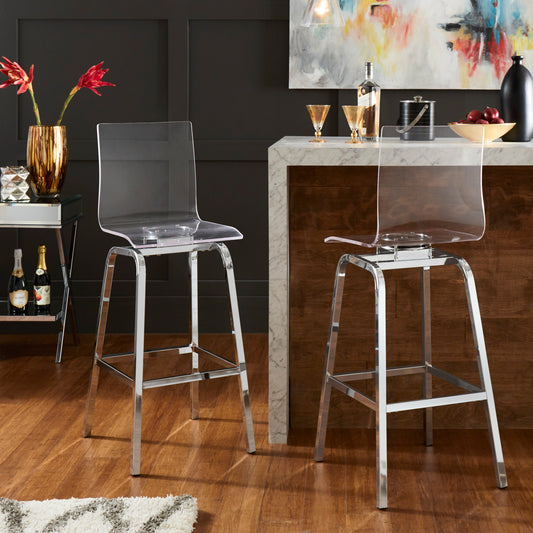 Acrylic Swivel High Back Stools (Set 2) - Chrome, 29" Bar Height