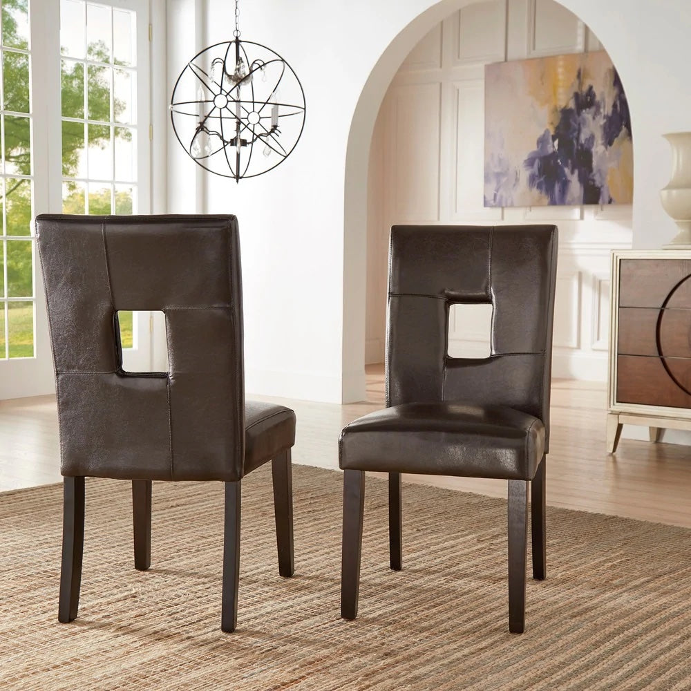 Keyhole Back Dining Chairs (Set of 2) - Dark Brown Faux Leather