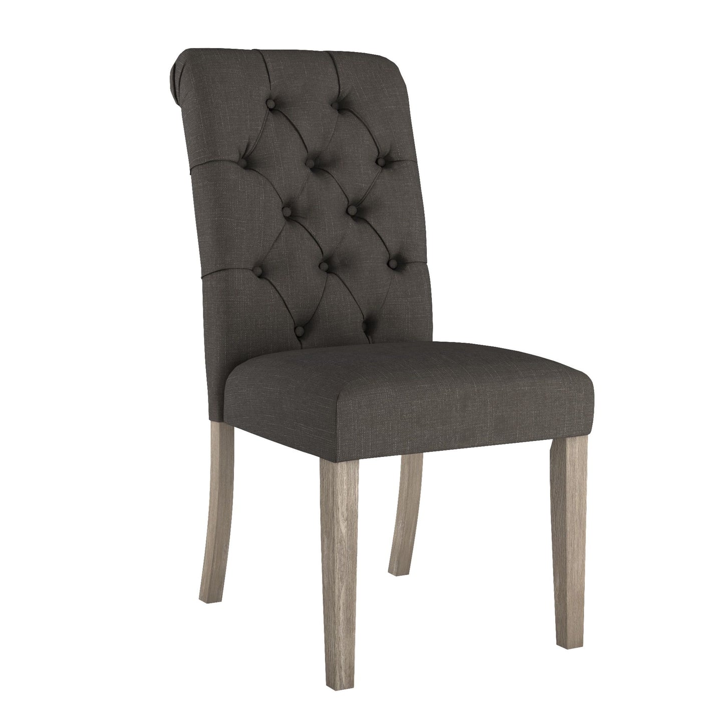 Tufted Rolled Back Parsons Chairs (Set of 2) - Gray Finish, Dark Gray Linan