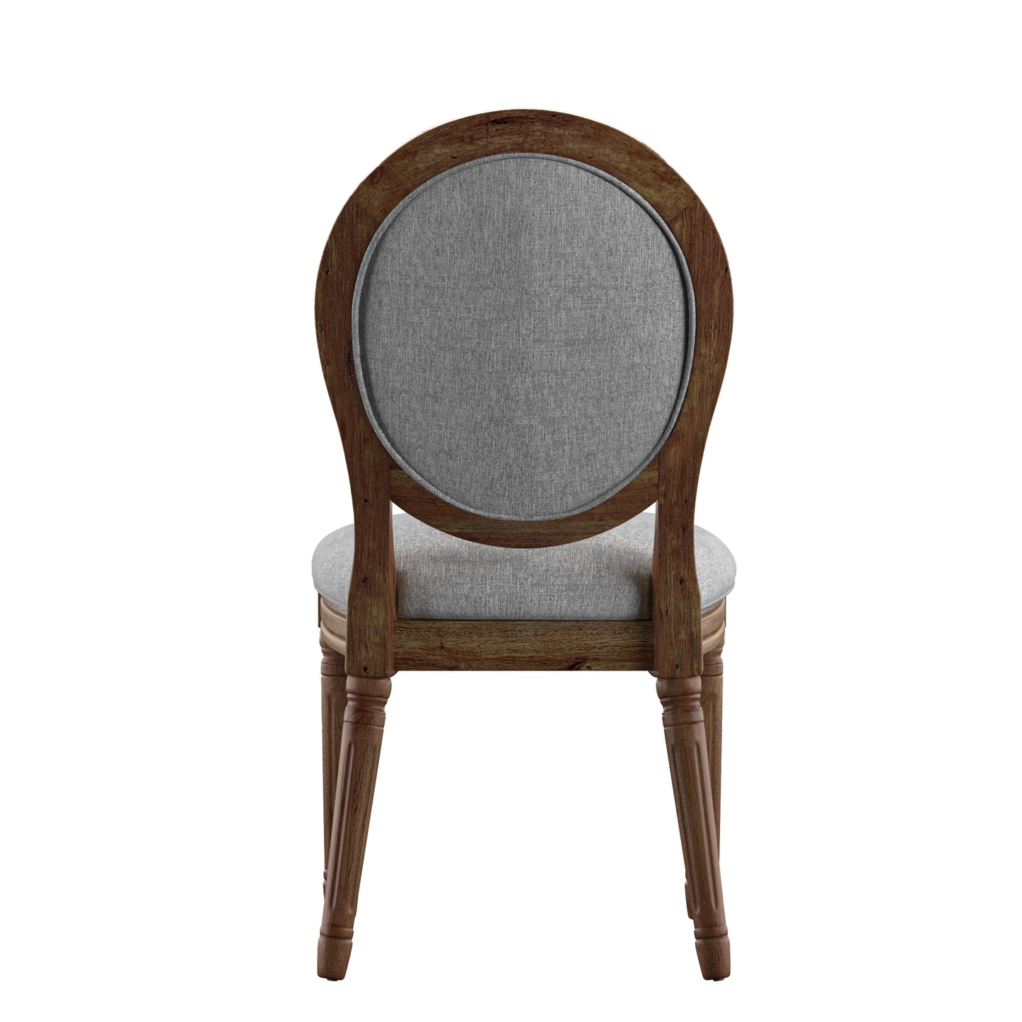 Round Linen and Wood Dining Chairs (Set of 2) - Gray Linen, Brown Finish