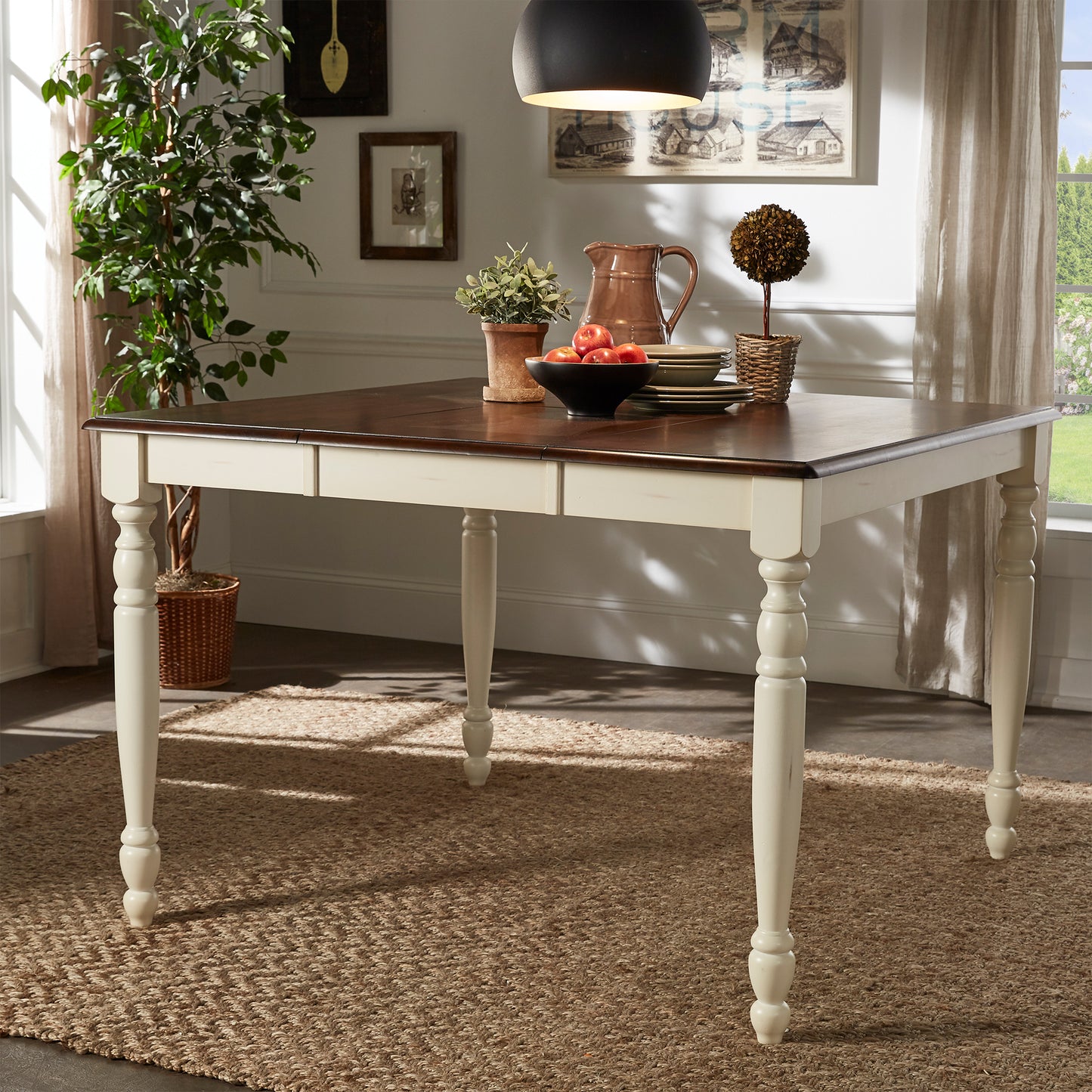 36"-54" Two-Tone Extending Counter Height Dining Table - Antique White with Cherry Top Finish