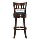 Lattice Back 29"H Swivel Bar Stool - Dark Cherry Finish, Black Faux Leather