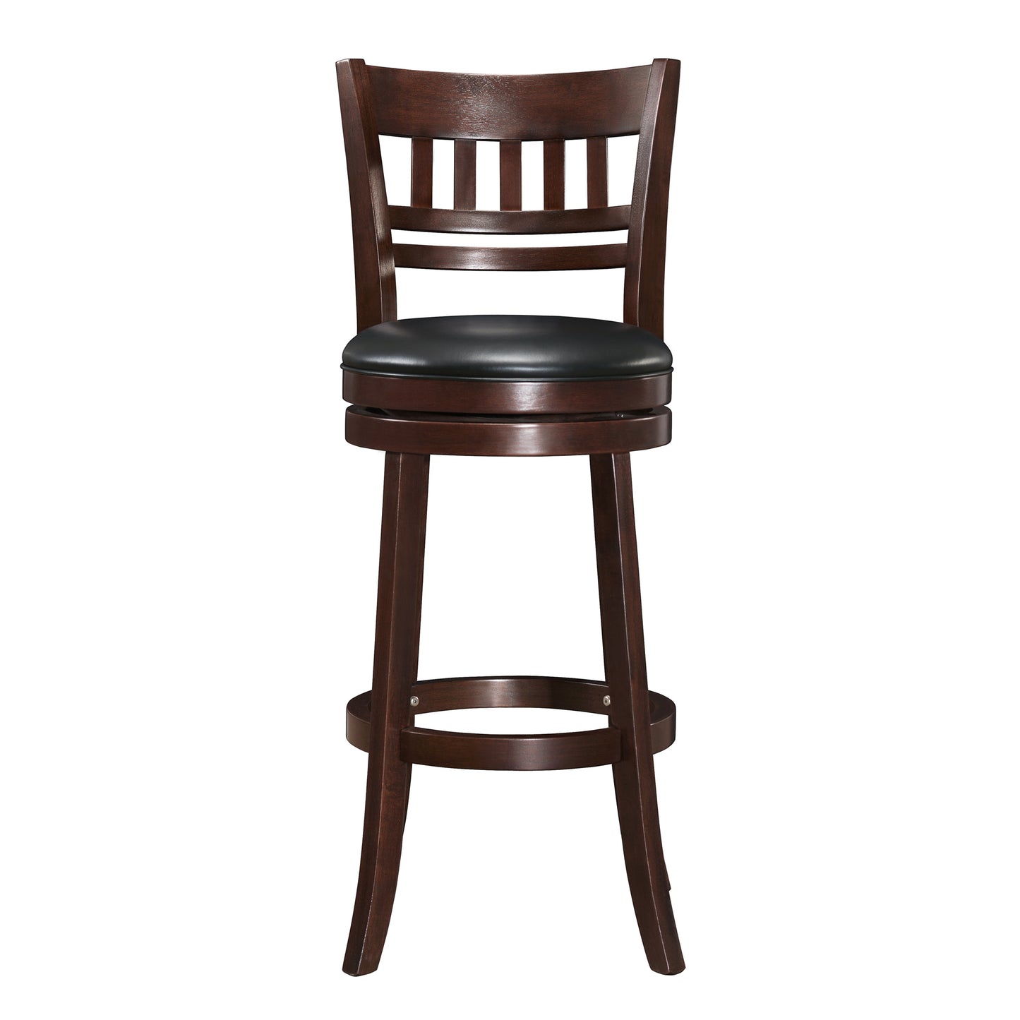 Lattice Back 29"H Swivel Bar Stool - Dark Cherry Finish, Black Faux Leather