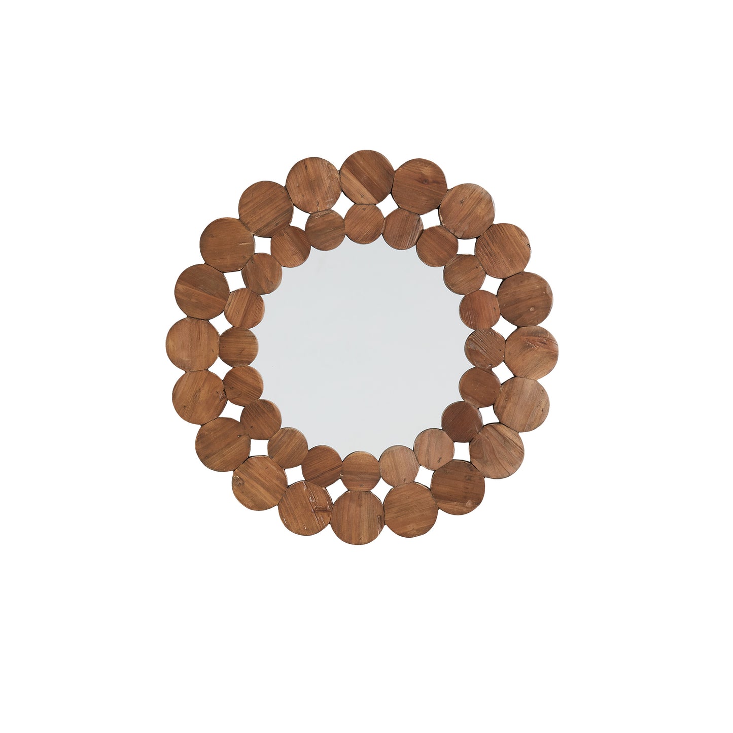 Natural Finish Reclaimed Wood Round Wall Mirror - Small