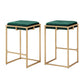 Gold Finish Velvet Button Tufted Bar Stools (Set of 2) - Dark Green, 24" Counter Height