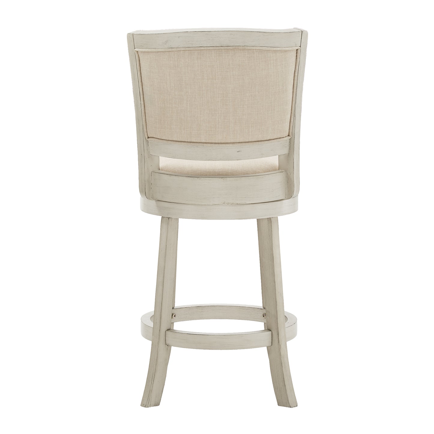 Upholstered Back Swivel Stool - 24" Counter Height, Antique White Finish, Beige Linen