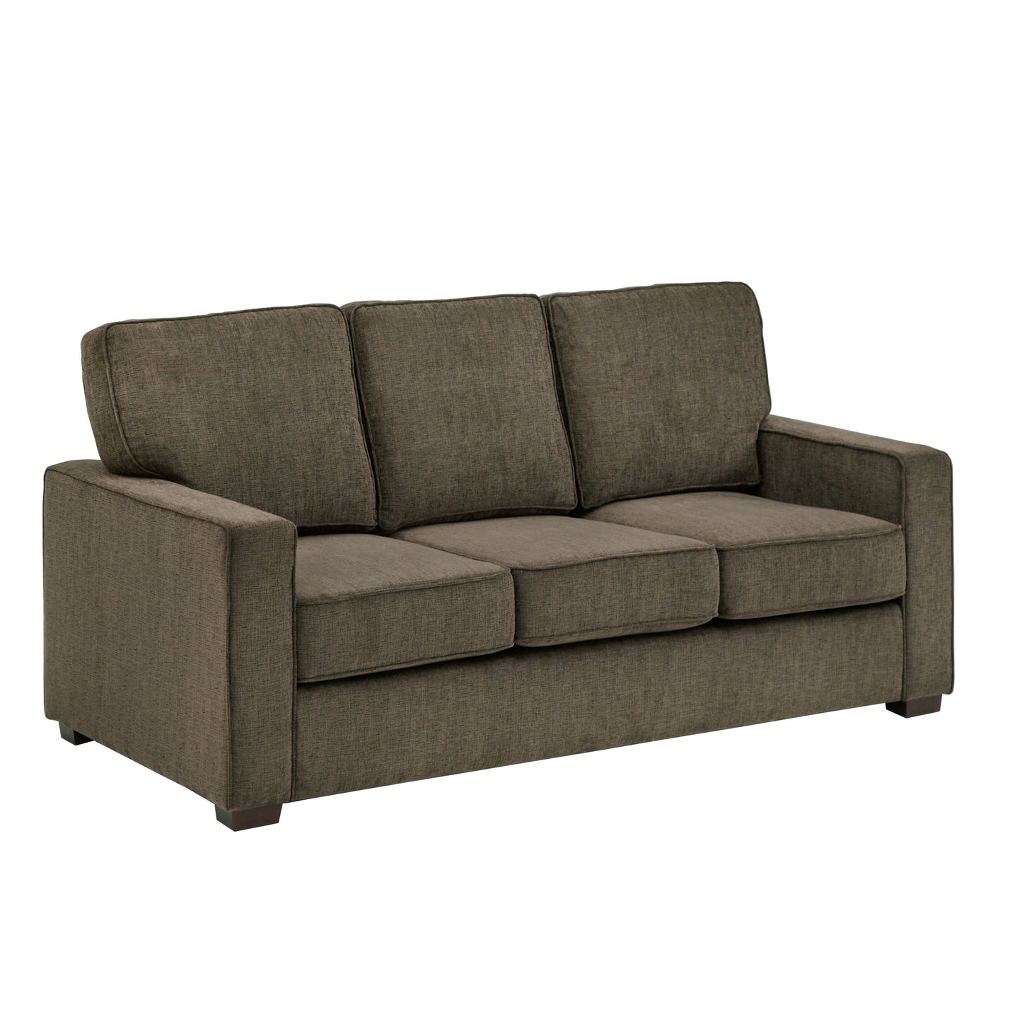 Modern Fabric Upholstered Square Arm Sofa Set - Living Room Chair, Loveseat and Sofa, Brown Chenille Fabric