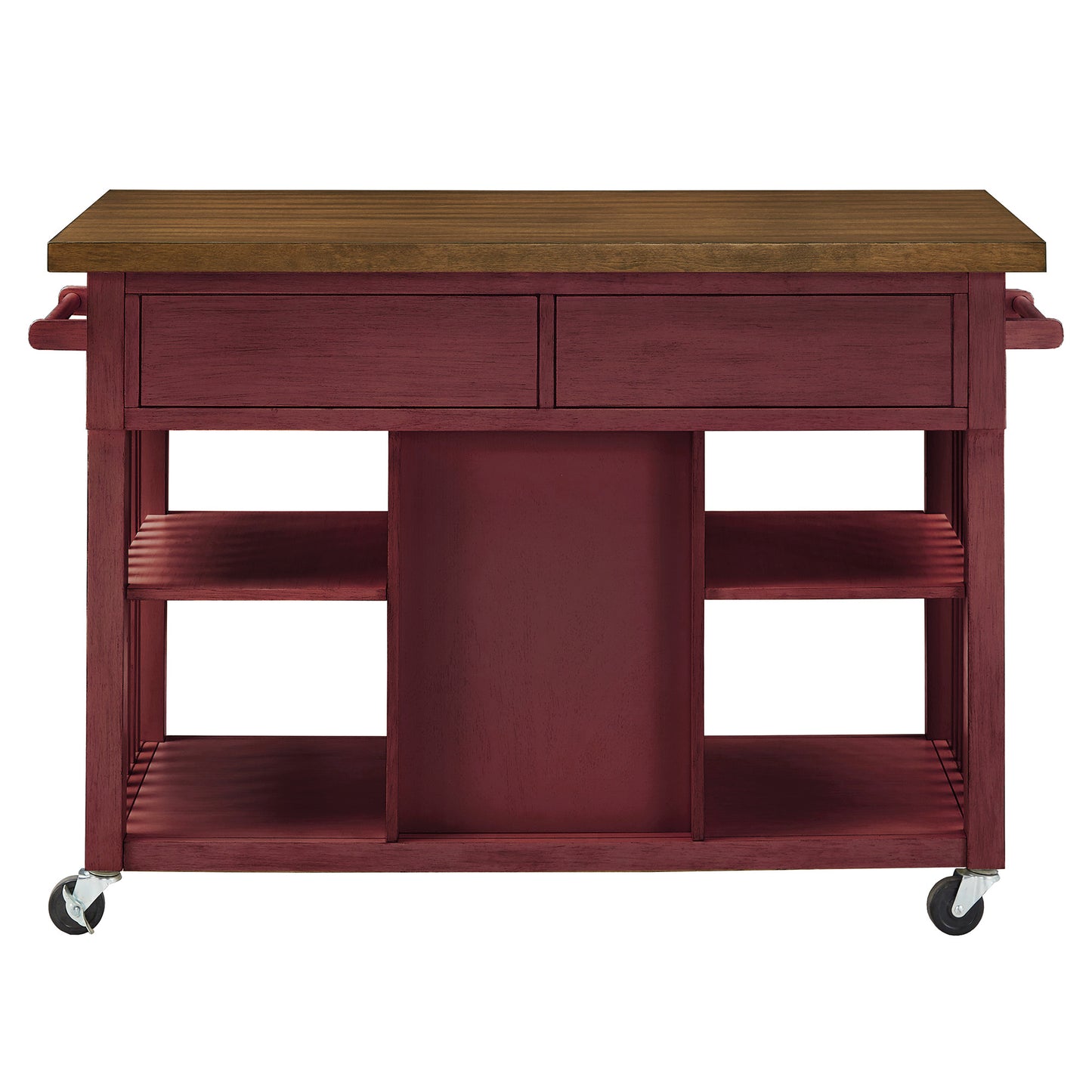 Two-Tone Kitchen Island with Wine Rack - Oak Top with Antique Berry Base