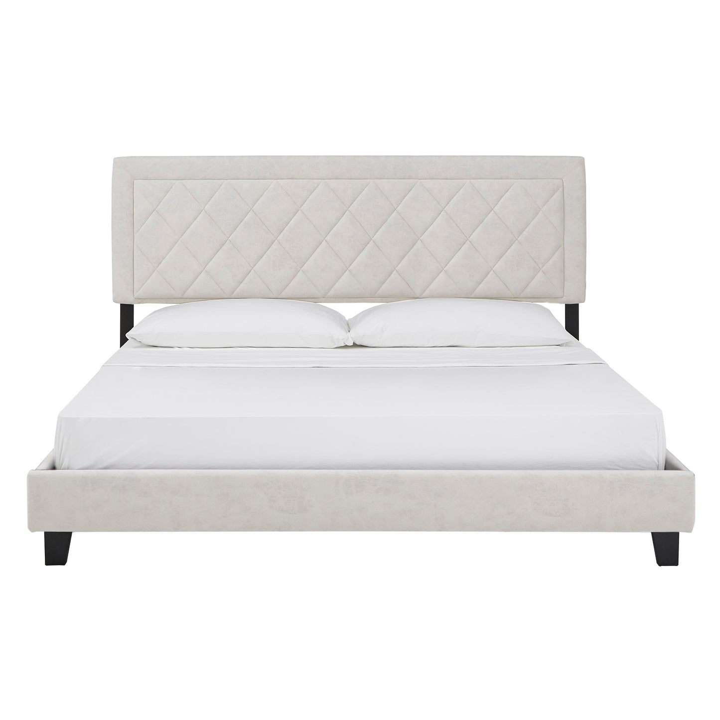 Black Finish Frame with Velvet Fabric Platform Bed - Cream White, King (King Size)