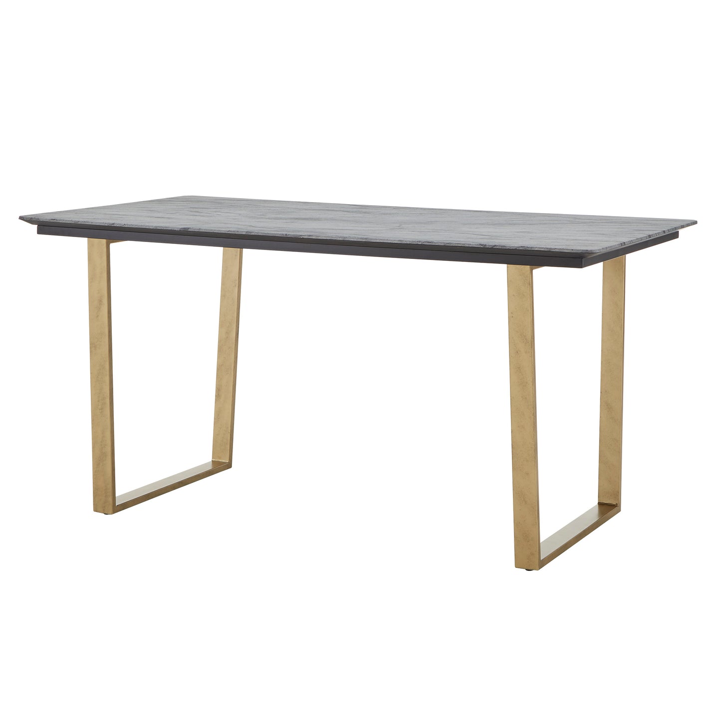 Faux Marble Sled Base Dining Table - Grey Top with Gold Finish