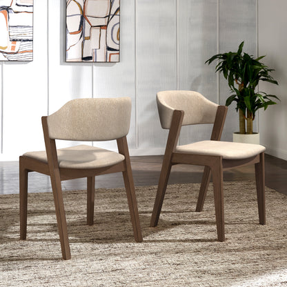 Modern Scandinavian Wood Finish Dining Chair (Set of 2) - Beige Fabric, Walnut Veneer