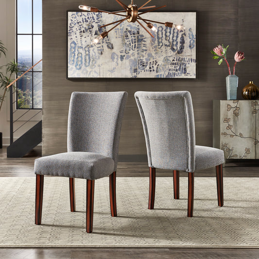 Upholstered Parson Dining Chairs (Set of 2) - Esprasso Finish, Light Gray Haatharad Waava