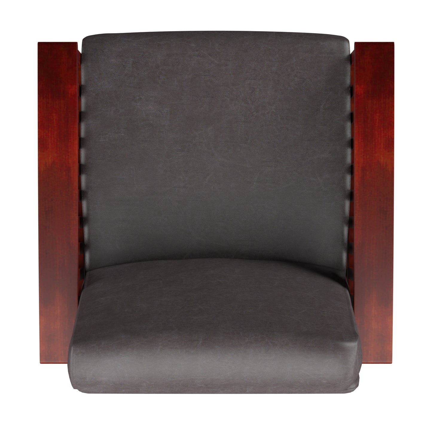 Mission-Style Wood Accent Chair - Dark Brown Faux Leather, Oak Finish