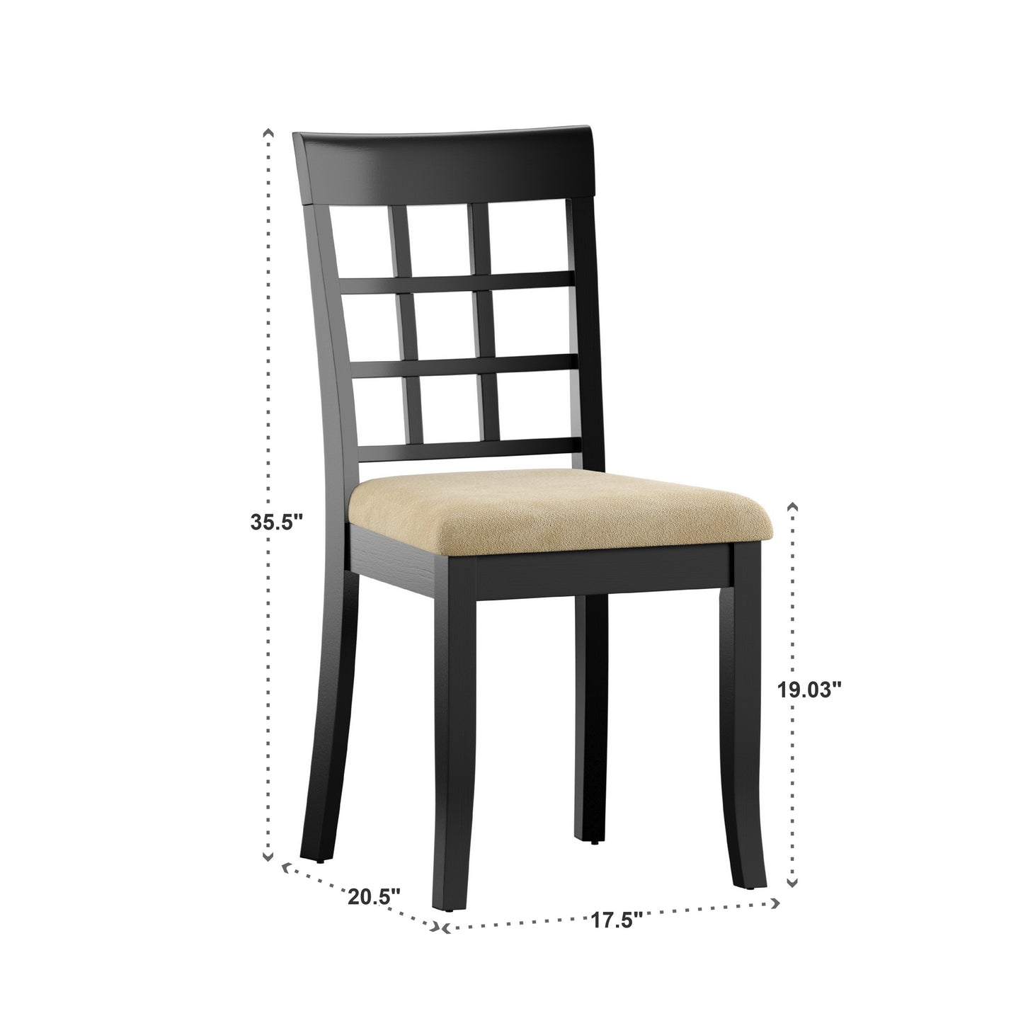 Black Wood Dining Set - 60-inch Table, Window Back Chairs, 5-Piece Set