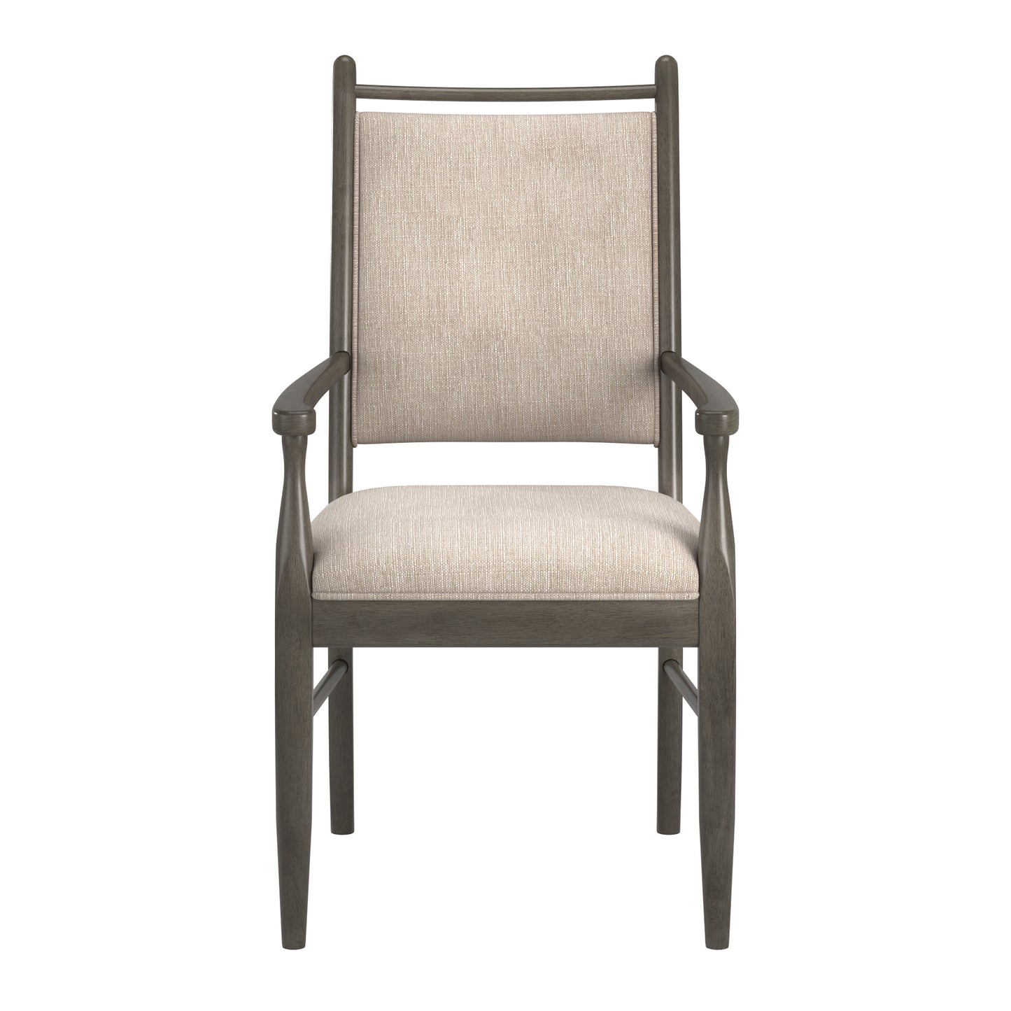 Wood Finish Beige Fabric Arm Chair (Set of 2) - Gray