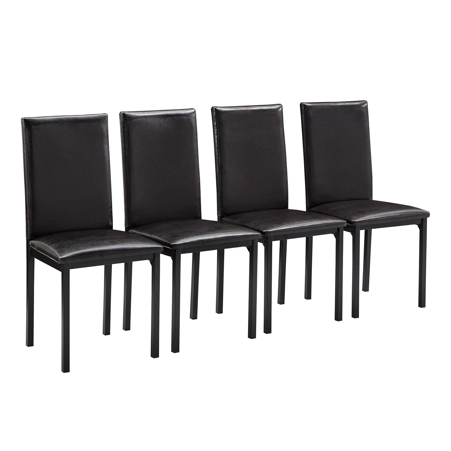 Metal Upholstered Dining Chairs - Dark Brown Faux Leather, Set of 4