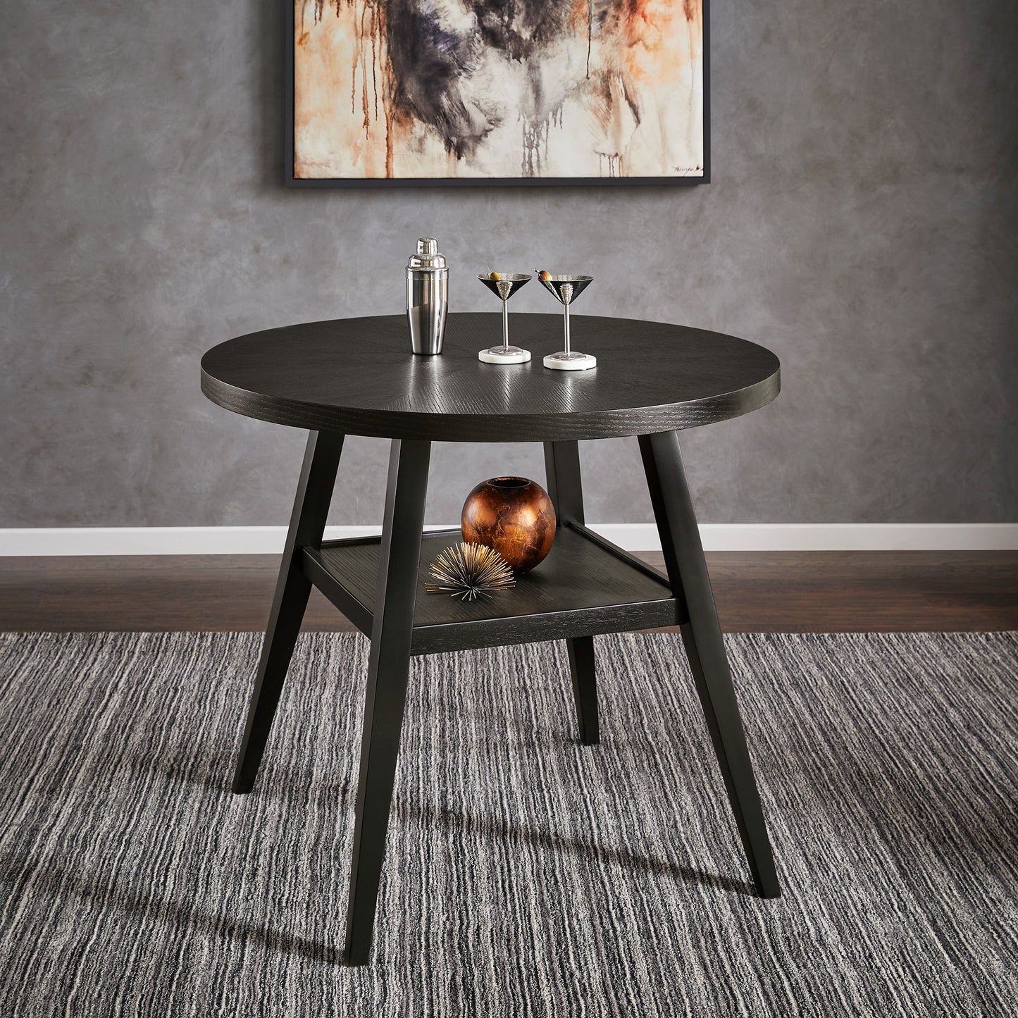 Black Finish 44" Round Counter Height Table with Shelf