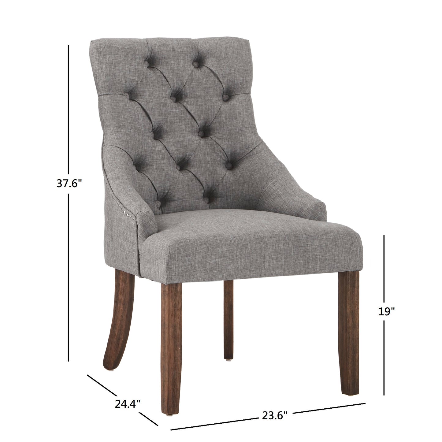 Linen Curved Back Tufted Dining Chairs (Set of 2) - Gray Linen