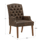 Light Distressed Natural Finish Polished Microfiber Tufted Dining Chair - Brown Polished Microfiber