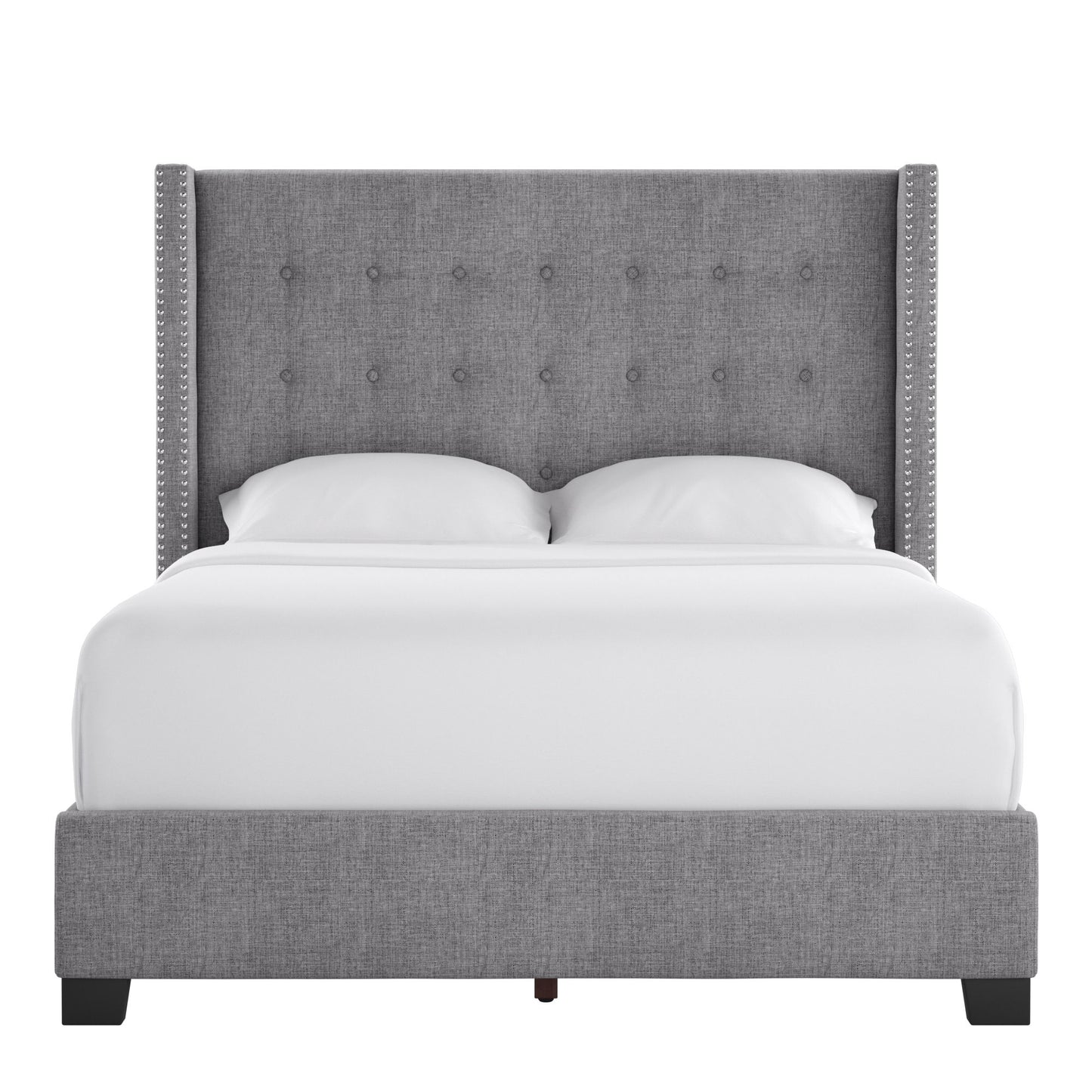 Tufted Linen Wingback Bed - Gray Linen, Full