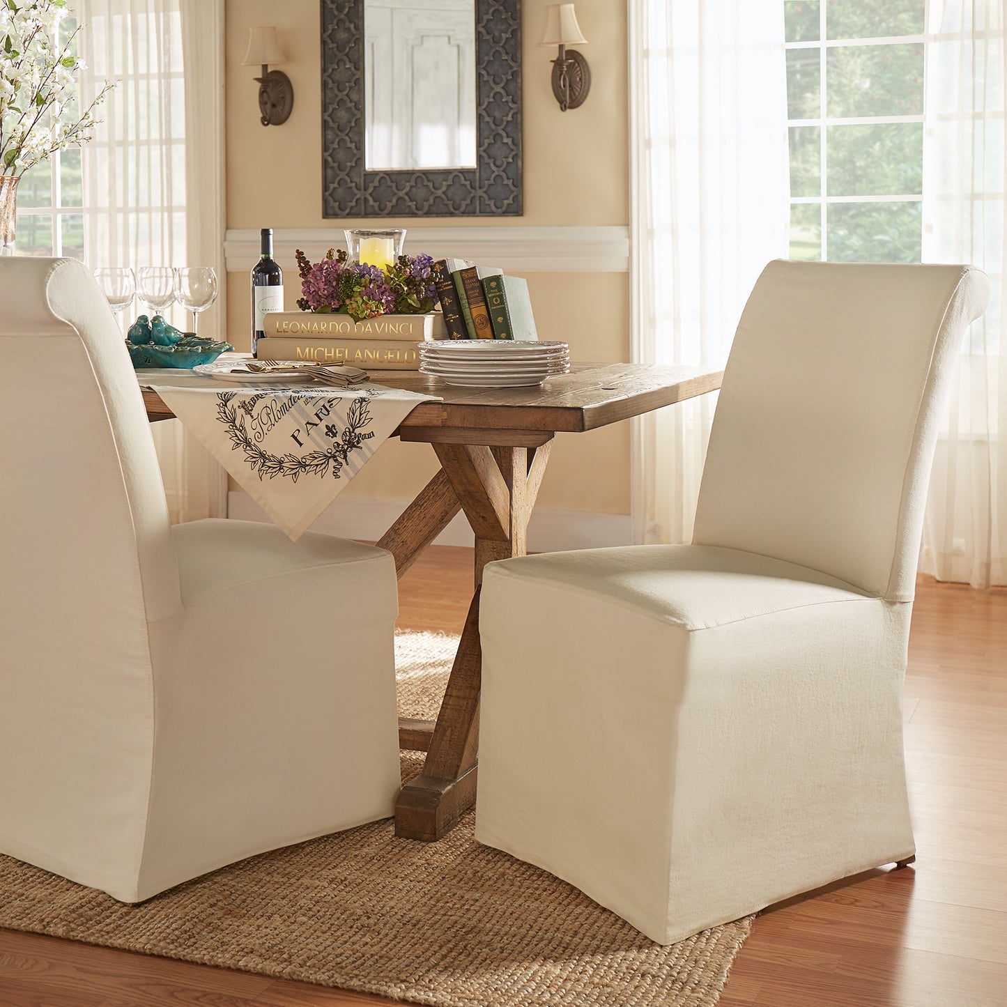 Slipcovered Rolled Back Parsons Chairs (Set of 2) - Cream Slipcover