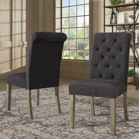 Tufted Rolled Back Parsons Chairs (Set of 2) - Gray Finish, Dark Gray Linan