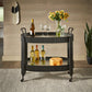 Black Finish Metal Oval Bar Cart with Clear Tempered Glass