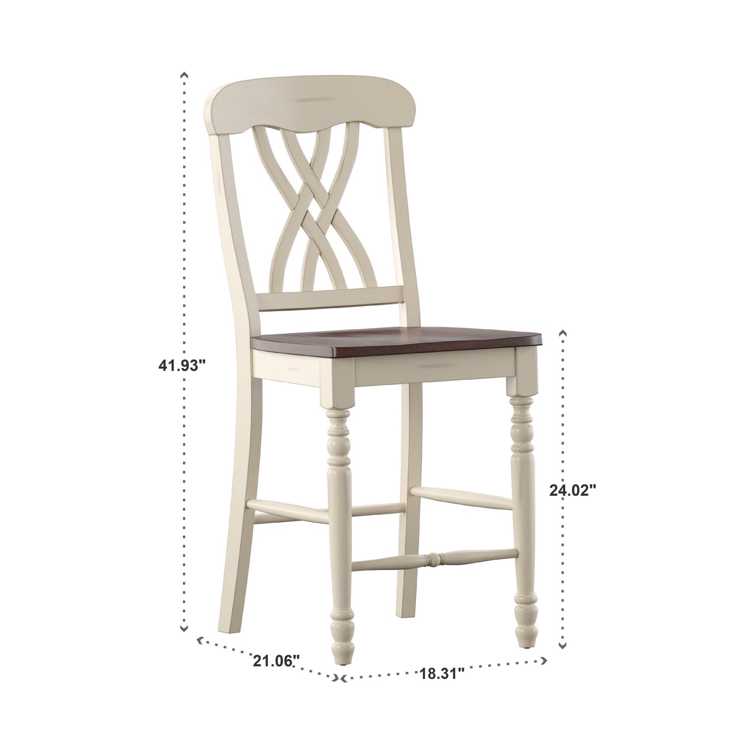 Counter Height Two-Tone Extending Dining Set - Antique White, Scroll Back, 7-Piece Set