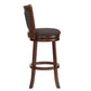 Upholstered Back Swivel Stool - 29" Bar Height, Cherry Finish, Dark Gray Linen