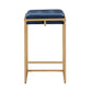 Gold Finish Velvet Button Tufted Bar Stools (Set of 2) - Blue Velvet, 24" Counter Height