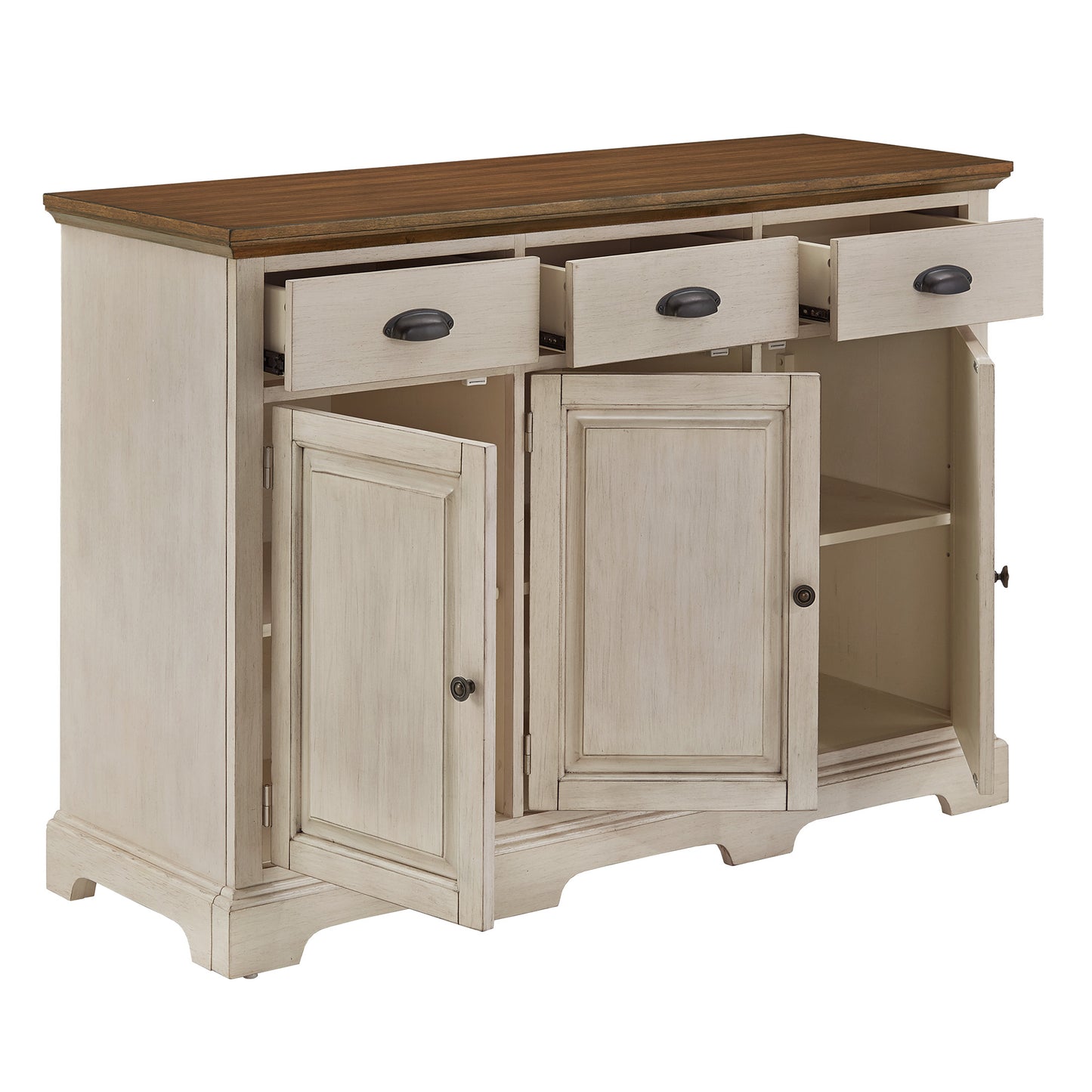 Wood Cabinet Buffet Server - Oak Top with Antique White Base