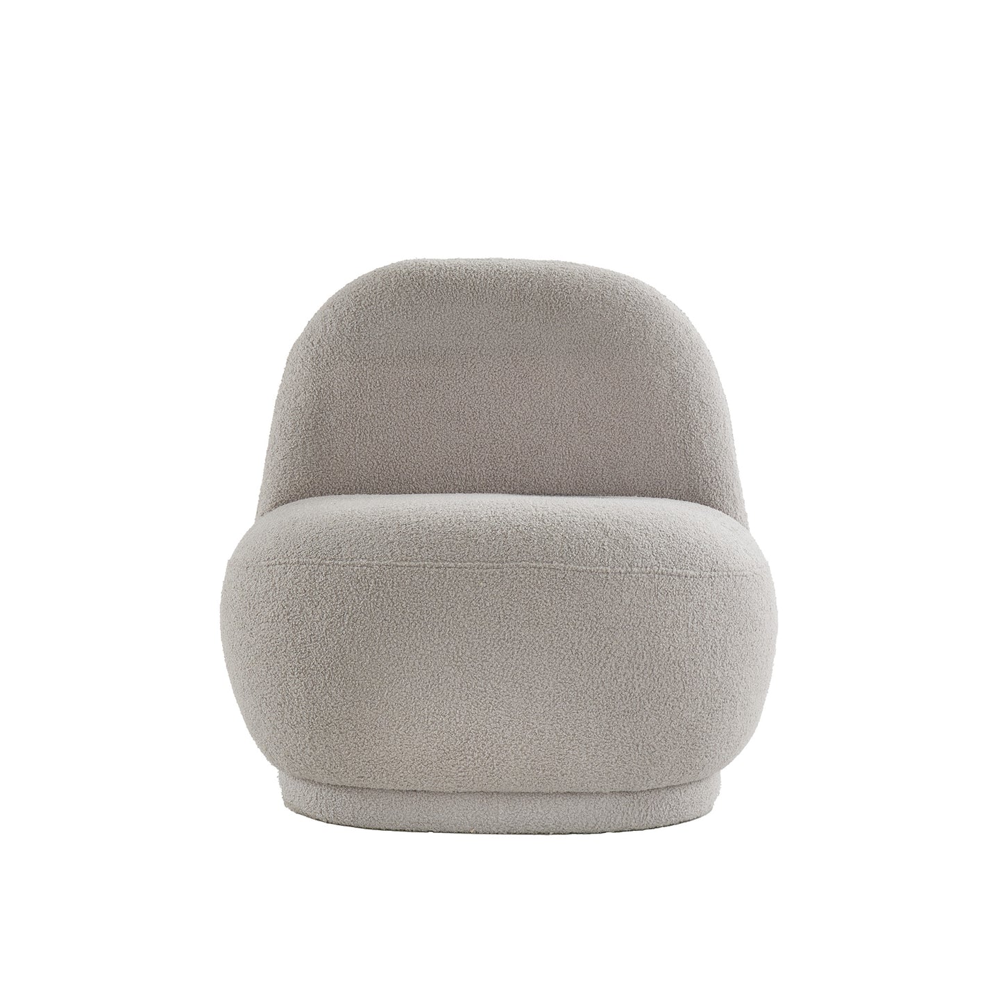 Modern Boucle Lounge Chair with Rounded Design and Lumbar Pillow - Light Gray Chair with Light Gray Pillow