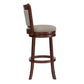 Upholstered Back Swivel Stool - 29" Bar Height, Cherry Finish, Gray Linen