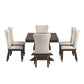 Dark Cherry Wood and Beige Fabric Extendable Dining Set - 7-Piece Set