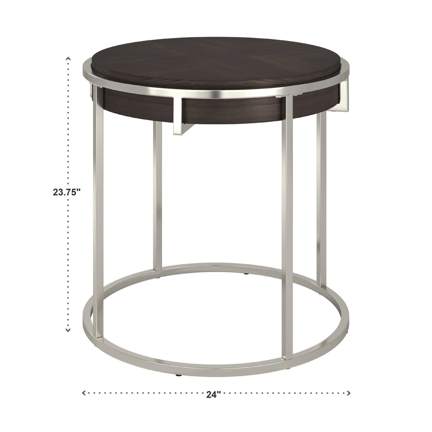 Round Table with Metal Base - Dark Walnut Finish, End Table and Coffee Table Set