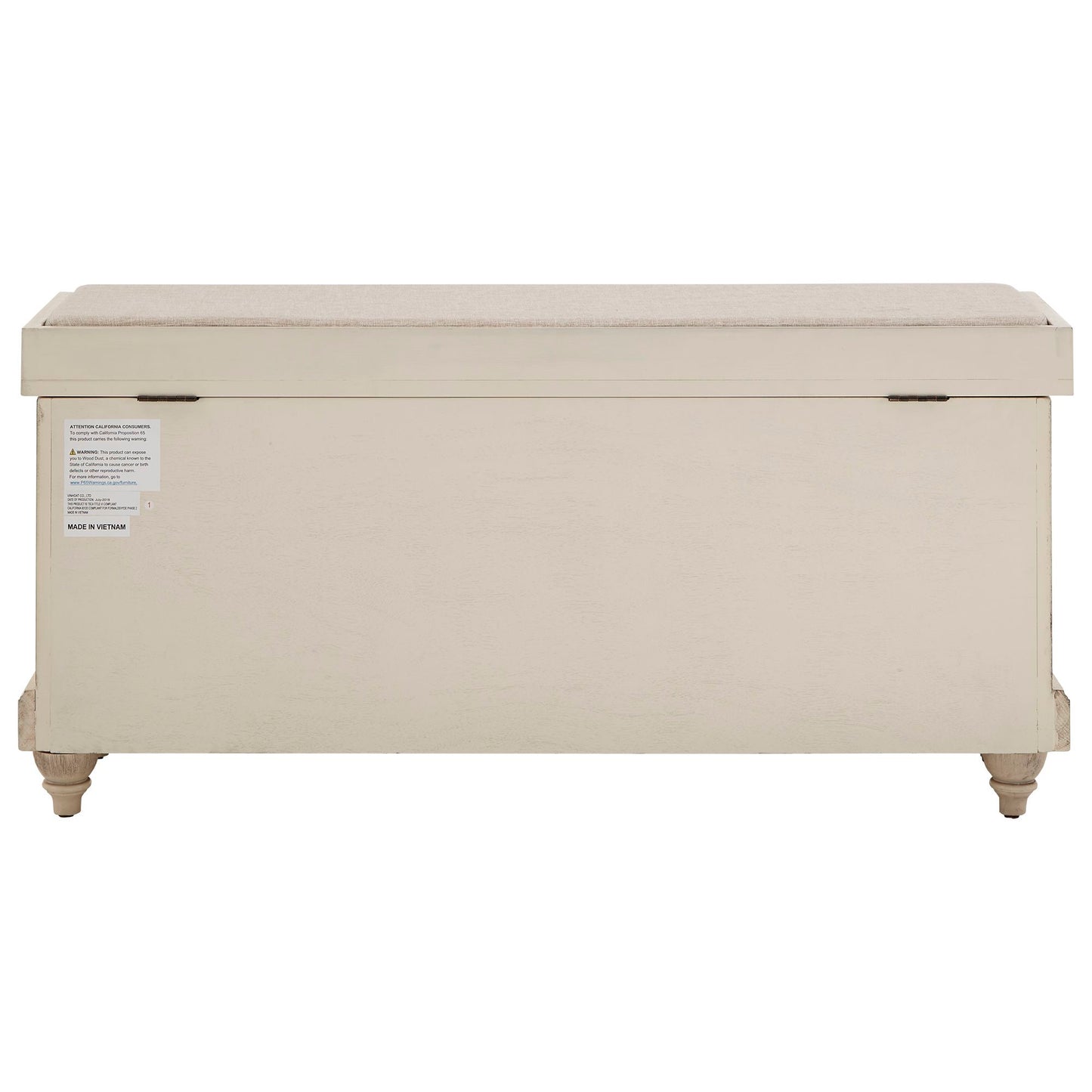 Storage Bench with Linen Seat Cushion - Antique White Finish