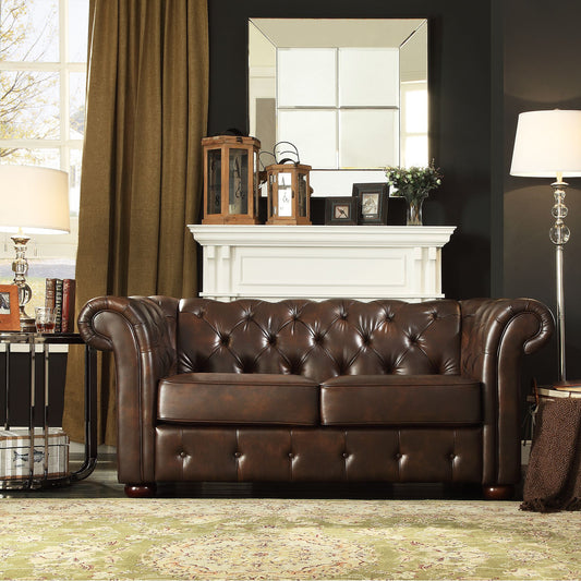 Chesterfield Loveseat - Brown Bonded Leather