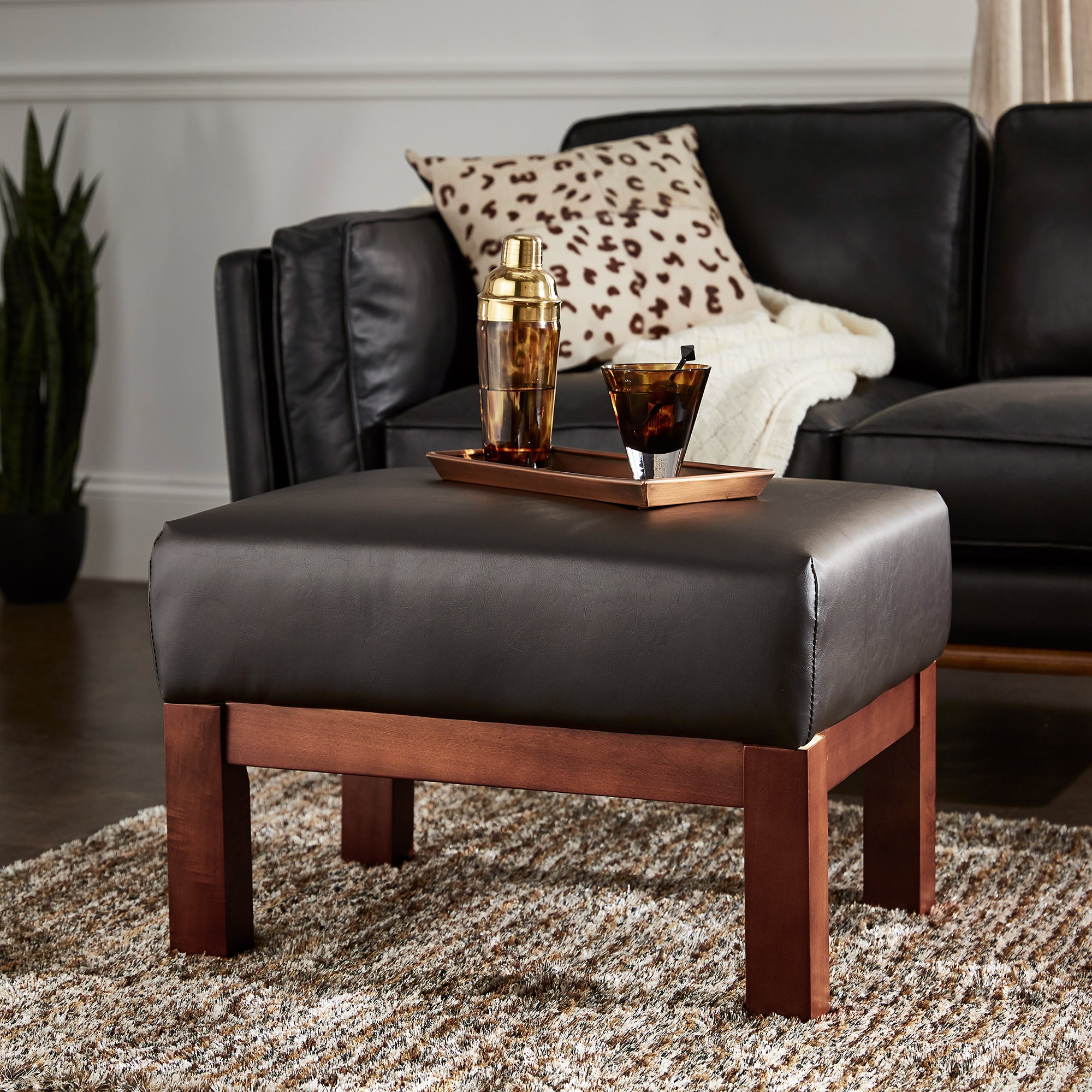 Rustic Transitional Dark Brown PU Leather Upholstered and shops Oak Finished Wood Smal