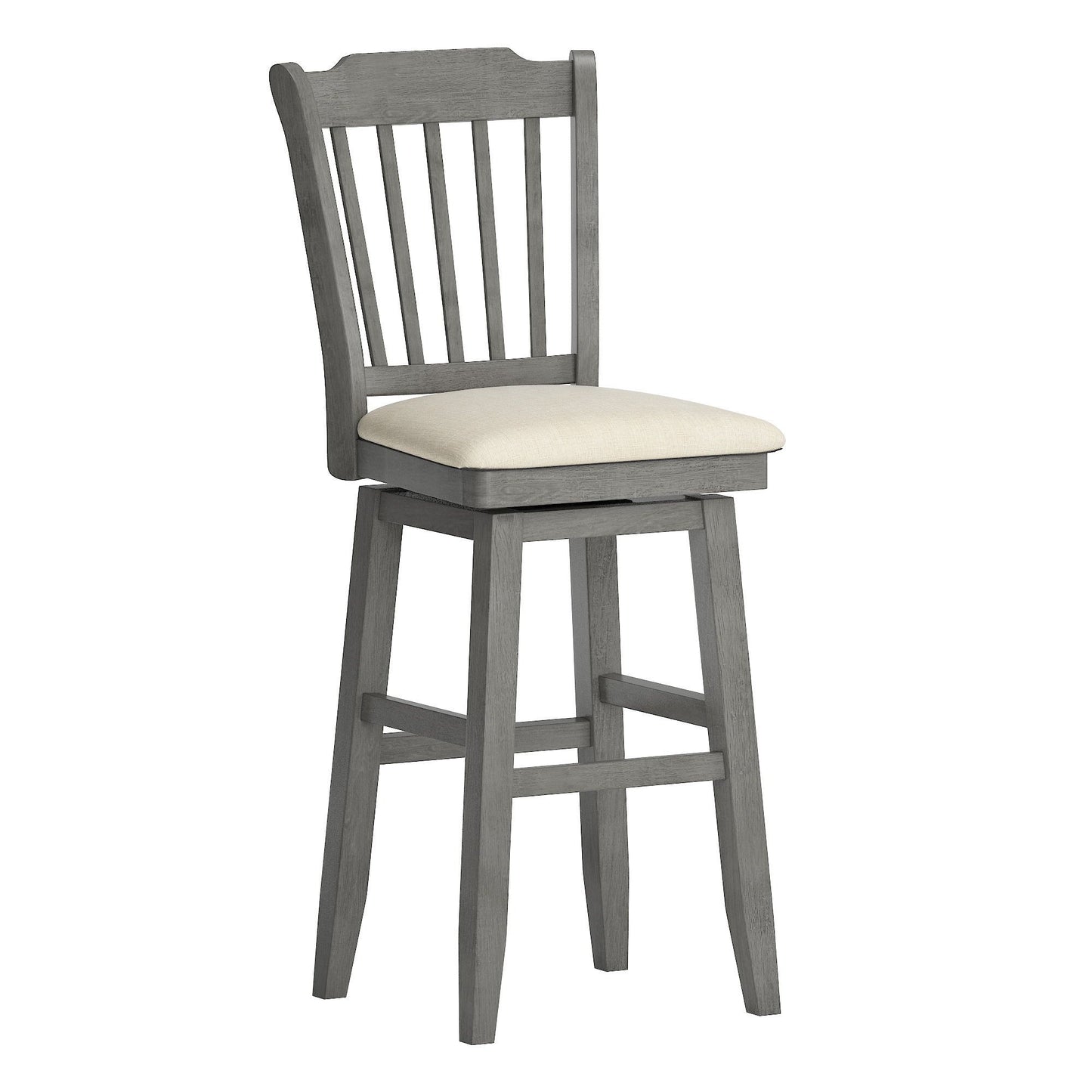 Slat Back Bar Height Wood Swivel Bar Stool - Antiqua Gray Finish